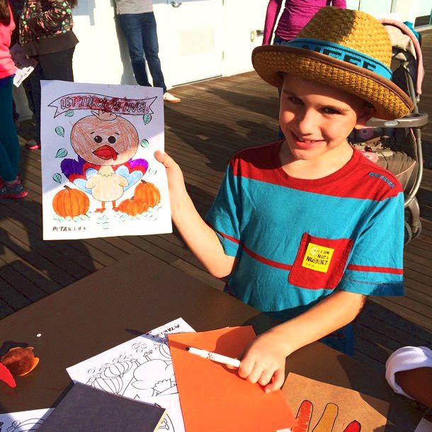 Boy With Turkey Coloring-Sheet