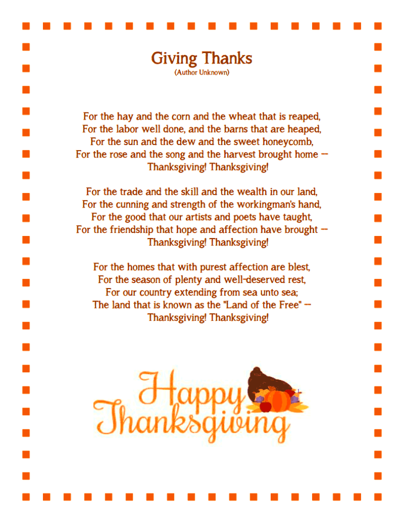 Happy Thanksgiving Poems & Prayer 