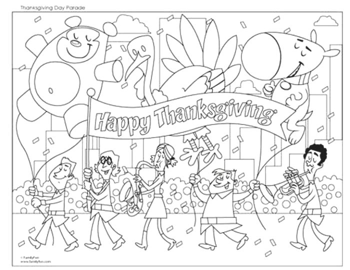 Happy Thanksgiving Parade Coloring Page