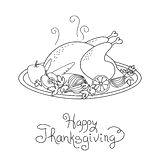Doodle Thanksgiving Turkey Meal Freehand Vector Stock Images