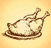 Baked chicken. Vector drawing Stock Images