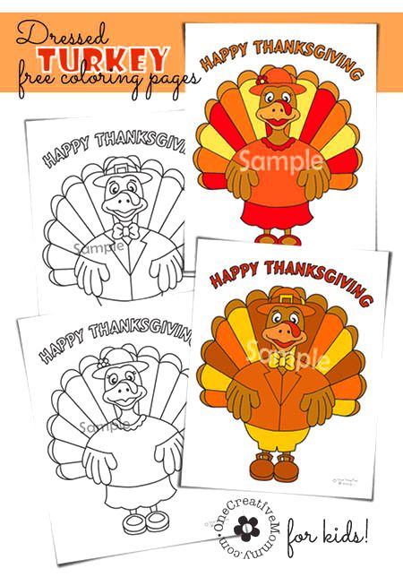 Free Thanksgiving coloring pages--While you are in the kitchen preparing TURKEY WITH DRESSING, why not let the kiddos make some DRESSED TURKEYS? 