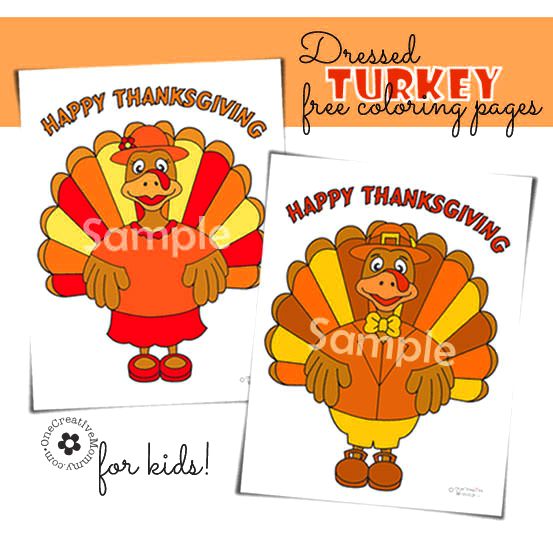 Free Thanksgiving coloring pages--While you are in the kitchen preparing TURKEY WITH DRESSING, why not let the kiddos make some DRESSED TURKEYS? 