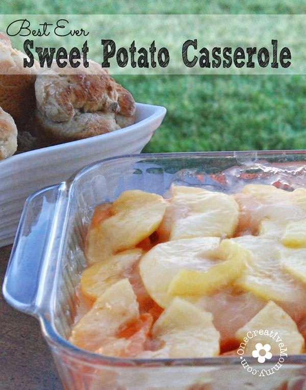 Best Ever Sweet Potato Casserole--Perfect for Thanksgiving! The surprisingly tangy/sweet flavor of the apples with the sweet potatoes is a hit every time I serve this dish!  #thanksgiving #glutenfree #sweetpotatocasserole