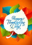 Happy Thanksgiving Day. Calligraphy Greeting Leaf Card With Polka Dot Background. Vector Happy Thanksgiving Card with Stock Photos