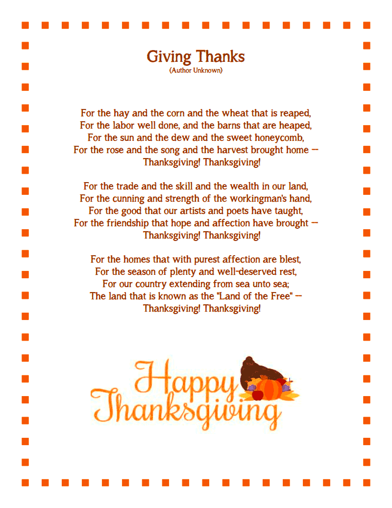 Thanksgiving poems for teachers to be brought    

by