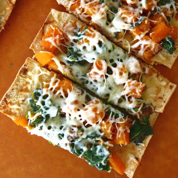 Ideas for Turkey Leftovers: Add turkey to this Flat Bread Pizza with Butternut Squash, Caramelized Onions and Spinach