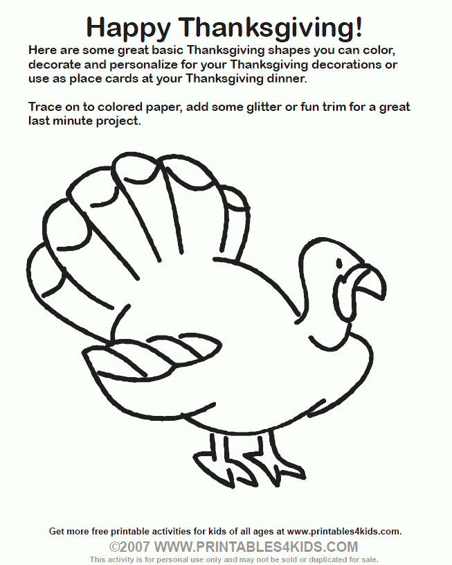 Thanksgiving Turkey Coloring Shape : Printables for Kids – free 