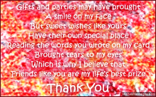 Sweet thank you note for birthday greetings